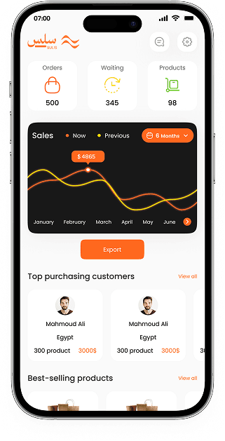 Vendor dashboard mobile app interface